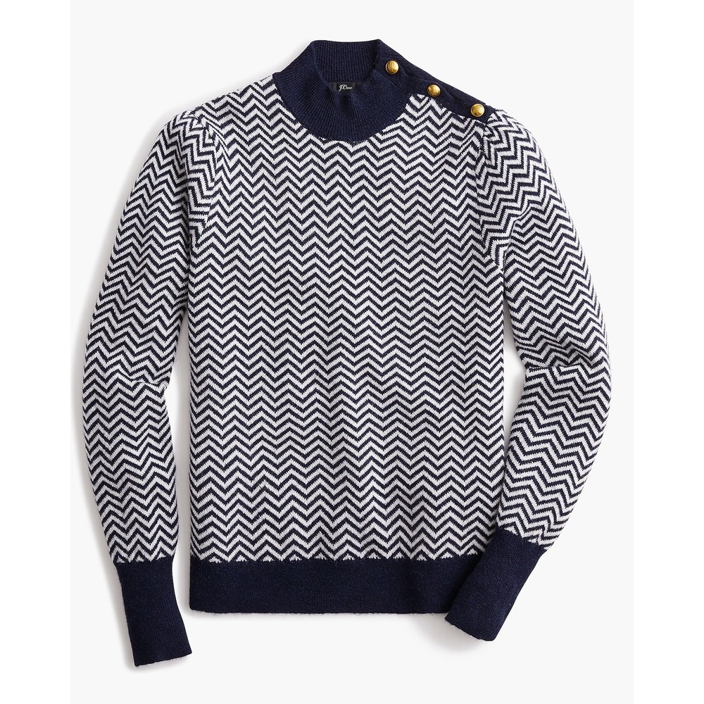 J.Crew Womens Navy White Nautical Chevron Alpaca Blend Button Shoulder Sweater M
